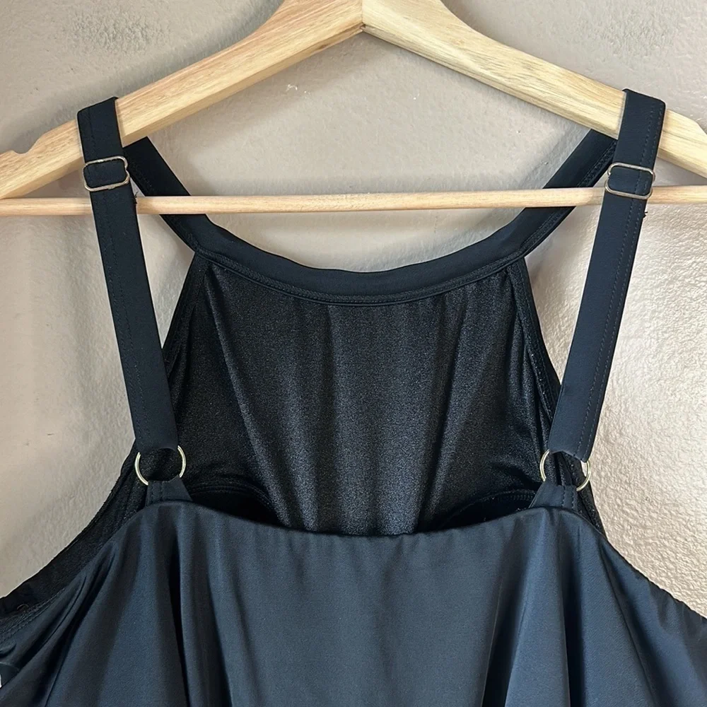 FIT 4 U Black Tiered High Neck One Piece Swim Romper